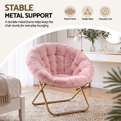 Artiss Cozy Saucer Chair Soft Faux Fur Folding Accent Chair for Bedroom Pink