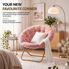 Artiss Cozy Saucer Chair Soft Faux Fur Folding Accent Chair for Bedroom Pink