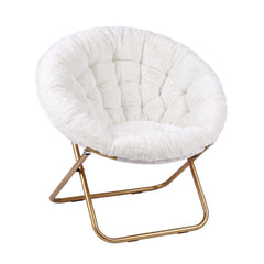 Artiss Cozy Saucer Chair Soft Faux Fur Folding Accent Chair for Bedroom White