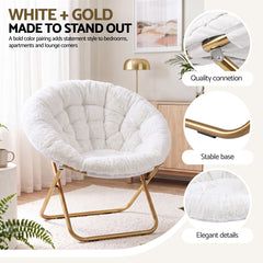 Artiss Cozy Saucer Chair Soft Faux Fur Folding Accent Chair for Bedroom White