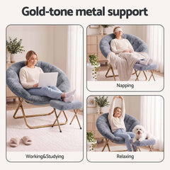 Artiss Comfy Saucer Chair Soft Faux Fur Foldable Accent Chair with Ottoman Grey