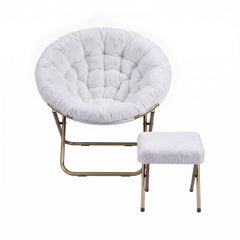 Artiss Comfy Saucer Chair Soft Faux Fur Foldable Accent Chair with Ottoman White