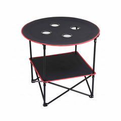 Weisshorn Folding Camping Table with 4 Cup Holders Metal Oxford 73CM Black