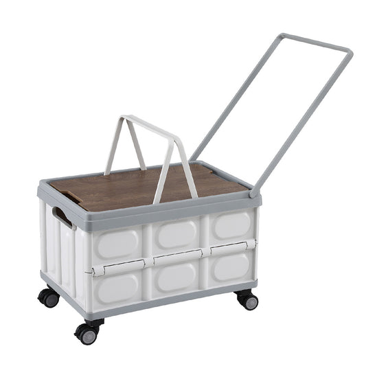 Gardeon Collapsible Outdoor Storage Box 54L Stackable Folding Camping Organizer Wheels Plywood Lid Beige