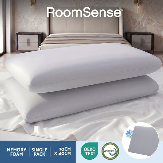 RoomSense Cooling Memory Foam Pillows for Sleeping, Anti-Clumping Solid Core Bed Pillows for Hot Sleepers, Supportive Side Sleeper Pillow, Washable Cover Queen Size 1 Pack, 70x40x10cm