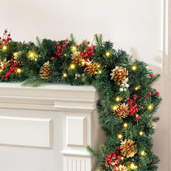 Jingle Jollys 1.8M Christmas Garland Pre-lit LED Pine Cones Berries Xmas Decor