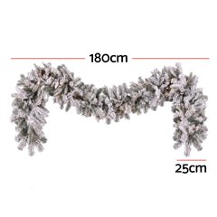 Jingle Jollys 1.8M Christmas Garland 8 Mode LED Snow Frosted Tips Auto Timing
