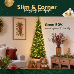 Jingle Jollys 1.8m Pre-Lit Christmas Tree Slim Pencil Xmas Tree Corner Tree