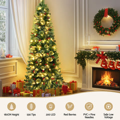 Jingle Jollys Christmas Tree 1.8M LED Xmas Tree Party Decorations Red Barries