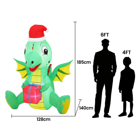 Jingle Jollys Christmas Inflatable Dragon 1.8M Height LED Outdoor Decorations Illuminated
