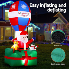 Jingle Jollys Christmas Inflatable Santa in Ballon 2.8M Height LED Decorations Illuminated