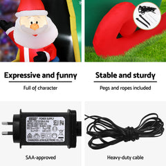Jingle Jollys Christmas Inflatable Santa in Helicopter 2.55M Height LED Illuminated Decorations