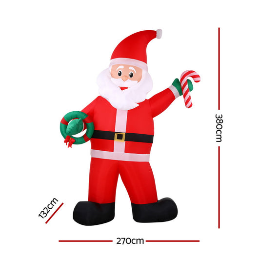 Jingle Jollys Christmas Inflatable Giant Santa 3.8M Height LED Illuminated Decorations