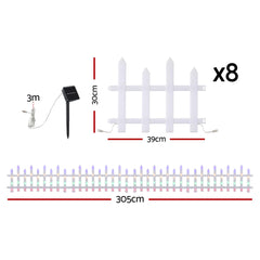 Jingle Jollys 3m Solar Christmas Fence Lights Outdoor Garden Path Decor Multicolour 8pc