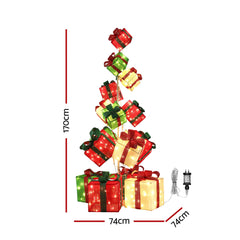 Jingle Jollys Christmas Decorations Lighted Gift Box Tower Christmas Lights Stackable 170cm