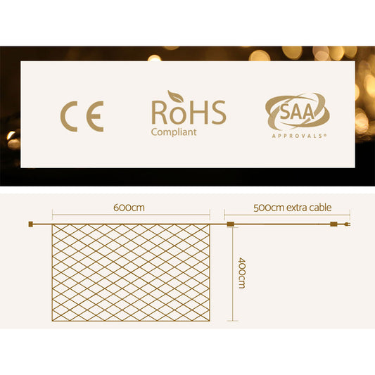 Jingle Jollys ChristmasLights 4mx6m Net String Light 1000 LED Warm