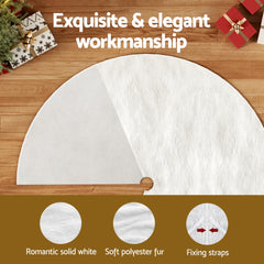 Jingle Jollys Christmas Tree Skirt 120cm Plush Xmas Fluffy Ornaments Decor White