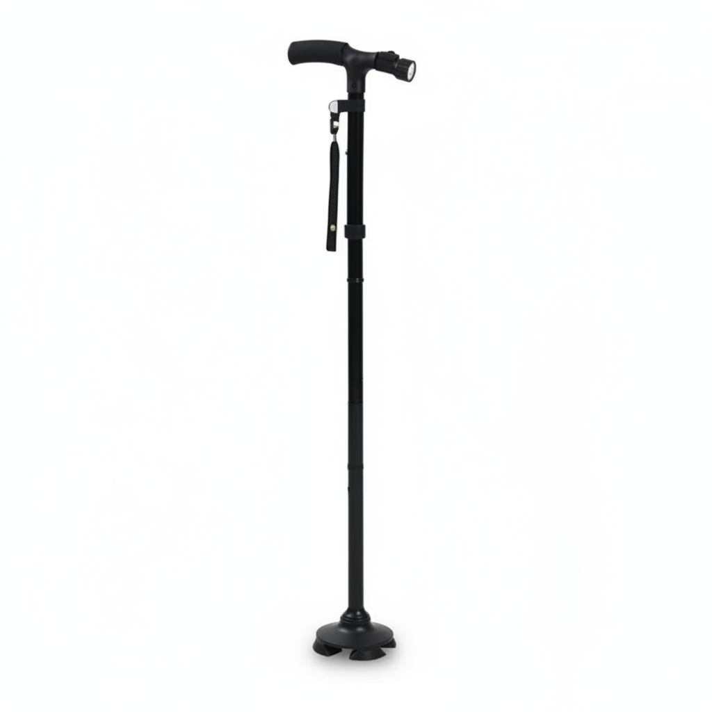 Walking Stick Cane Folding Handle Adjustable fixed LED Light Aid Holder Lighting