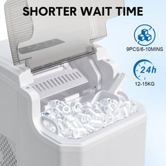 Automatic Ice Maker Portable Ice Cube Making Machine Self-Cleaning Function Includes Basket and Spoon for Home Office Camping 12Kg Ice Volume in 24 Hrs