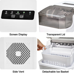 Automatic Ice Maker Portable Ice Cube Making Machine Self-Cleaning Function Includes Basket and Spoon for Home Office Camping 12Kg Ice Volume in 24 Hrs