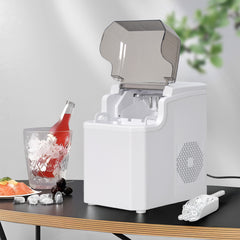 Automatic Ice Maker Portable Ice Cube Making Machine Self-Cleaning Function Includes Basket and Spoon for Home Office Camping 12Kg Ice Volume in 24 Hrs