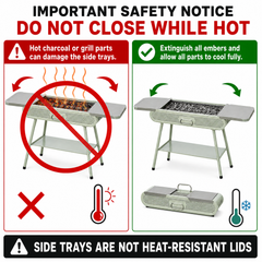 Portable BBQ Grill Folding Metal Charcoal Barbecue Grill Stove Fit 3-15 People with Large Cooking Area and Side Storage for Outdoor Camping Picnic Backyard