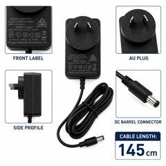 21V 1A AC DC Power Adapter 21W AU Plug Power Supply with DC Barrel Connector 145cm Cable for Compatible Electronic Devices Black
