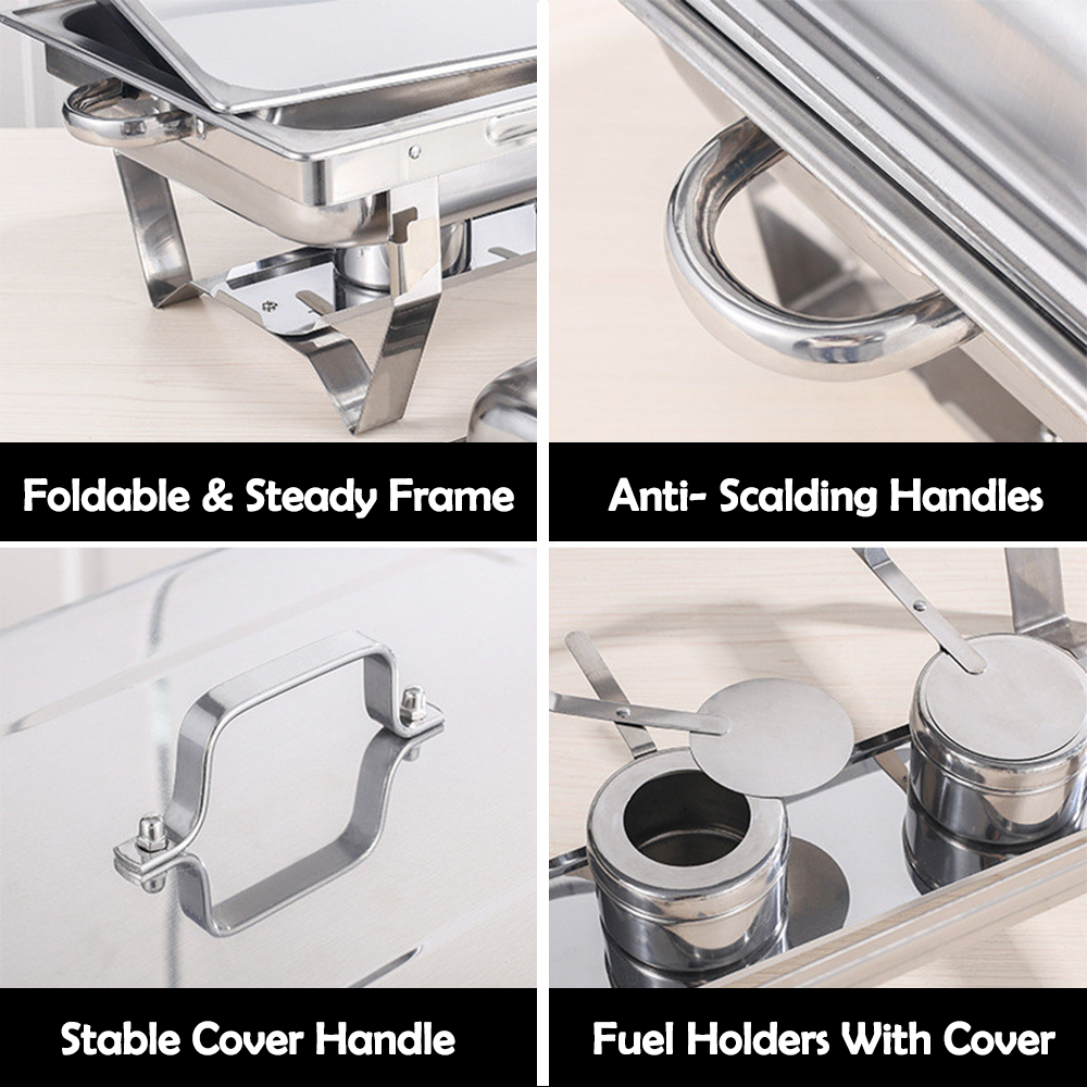 Alston 9Lx1 Food Buffet Warmer Pan Bain Marie Bow Chafing Dish Insulated Stainless Steel Stackable Tray Catering Food Server Set with Lid Party Banquet Dining