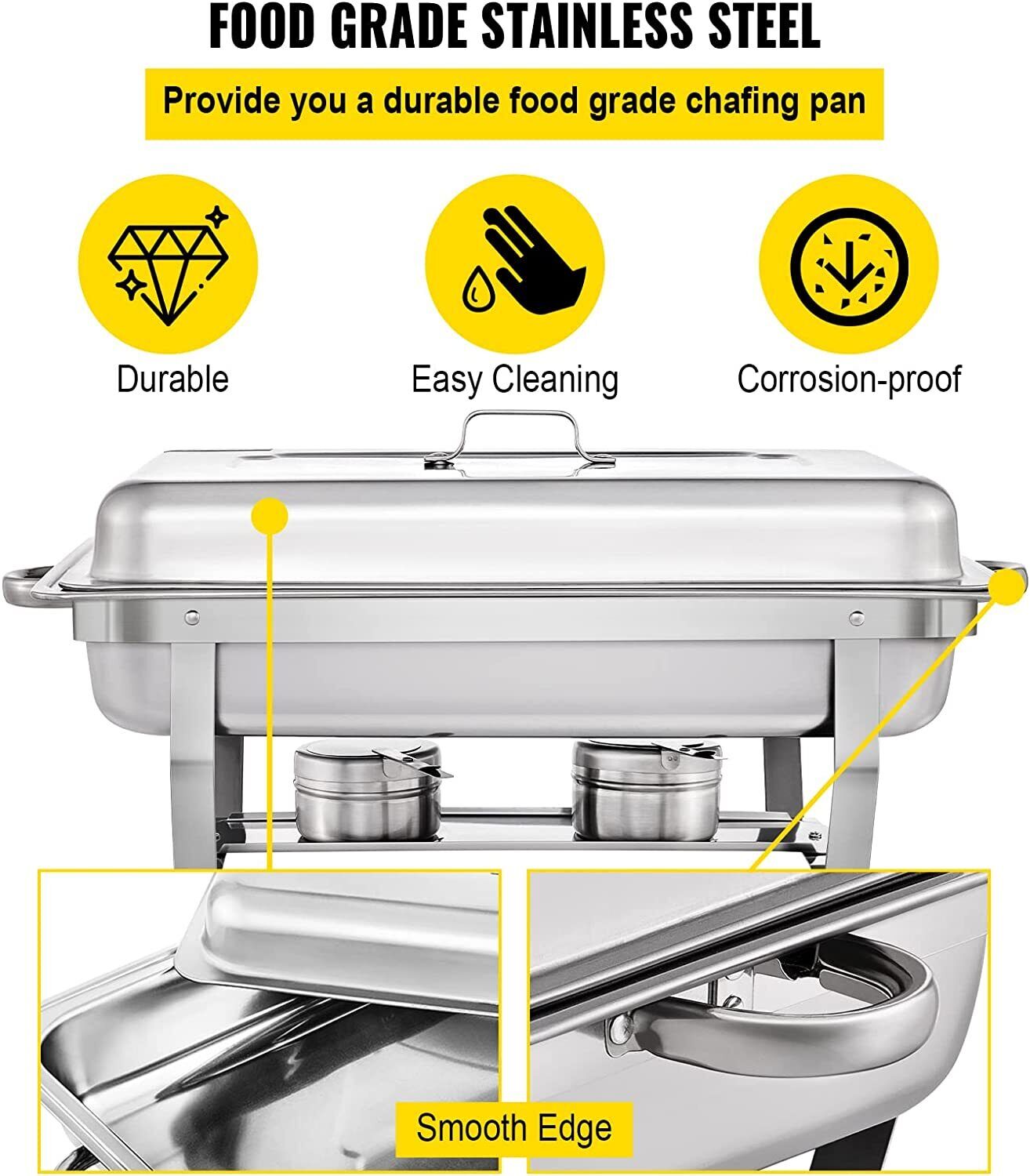 Alston 9Lx1 Food Buffet Warmer Pan Bain Marie Bow Chafing Dish Insulated Stainless Steel Stackable Tray Catering Food Server Set with Lid Party Banquet Dining