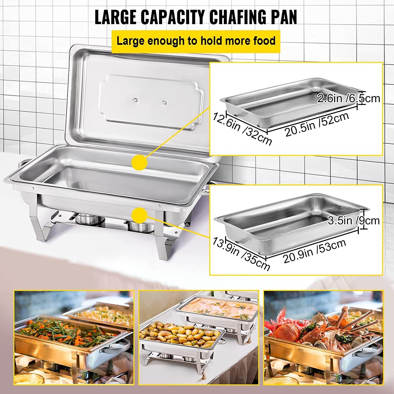 Alston 9Lx1 Food Buffet Warmer Pan Bain Marie Bow Chafing Dish Insulated Stainless Steel Stackable Tray Catering Food Server Set with Lid Party Banquet Dining
