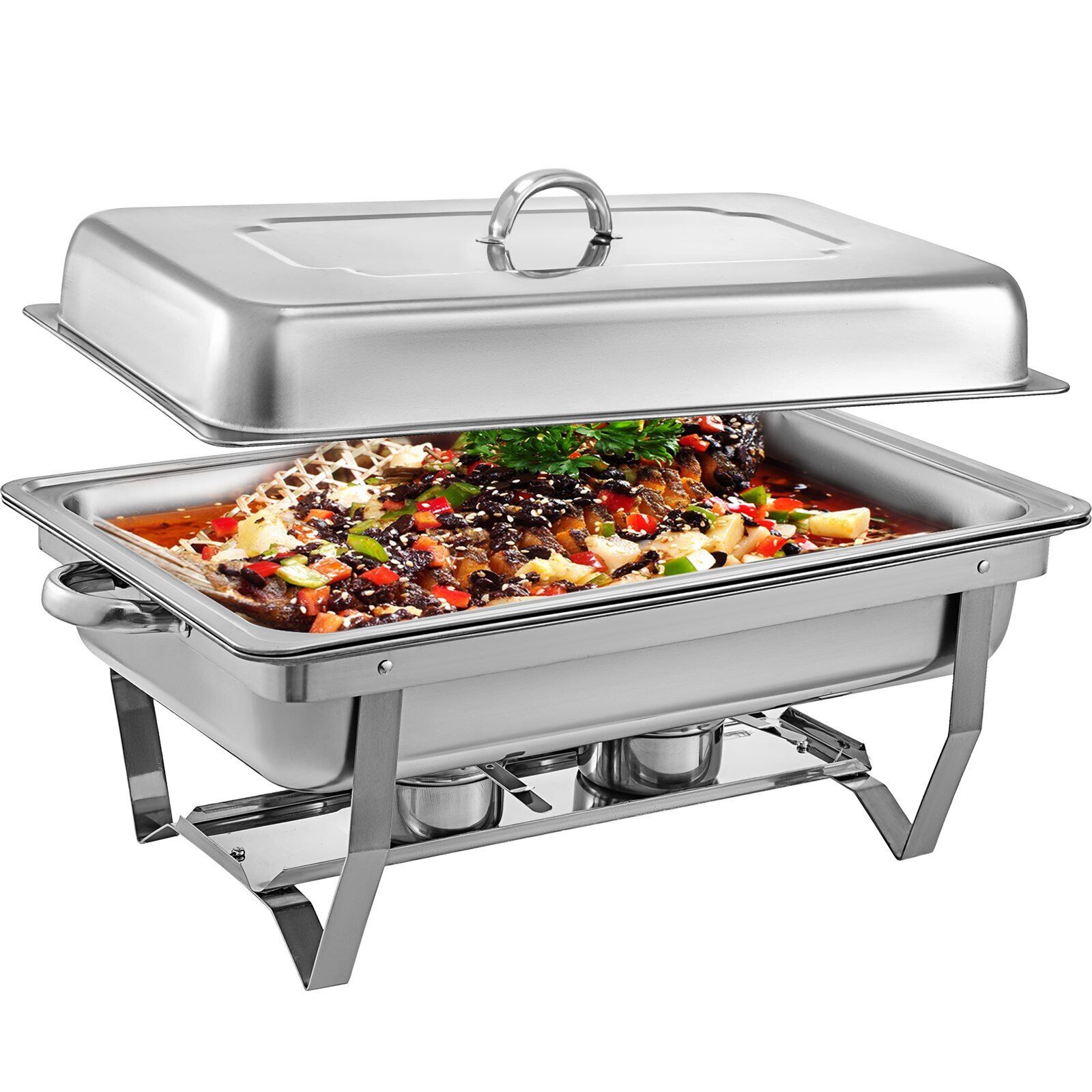 Alston 9Lx1 Food Buffet Warmer Pan Bain Marie Bow Chafing Dish Insulated Stainless Steel Stackable Tray Catering Food Server Set with Lid Party Banquet Dining