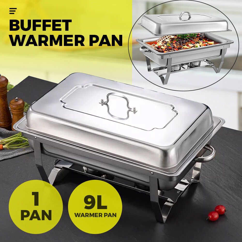 Alston 9Lx1 Food Buffet Warmer Pan Bain Marie Bow Chafing Dish Insulated Stainless Steel Stackable Tray Catering Food Server Set with Lid Party Banquet Dining