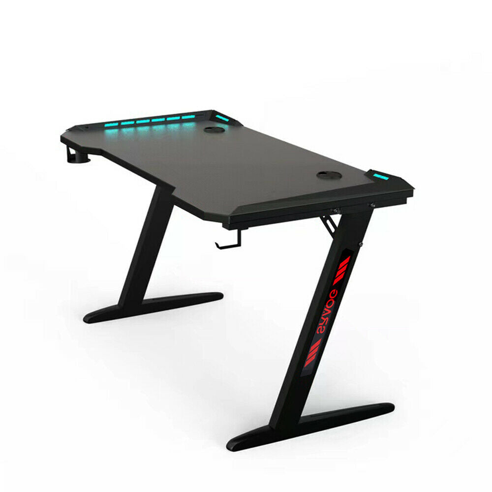 Alston 120cm Large Gaming Desk LED RGB Computer Desk Z Model Racer Carbon Fibre Surface Table Workstation Max Load 175KG with Cup Holder and Headphone Holder
