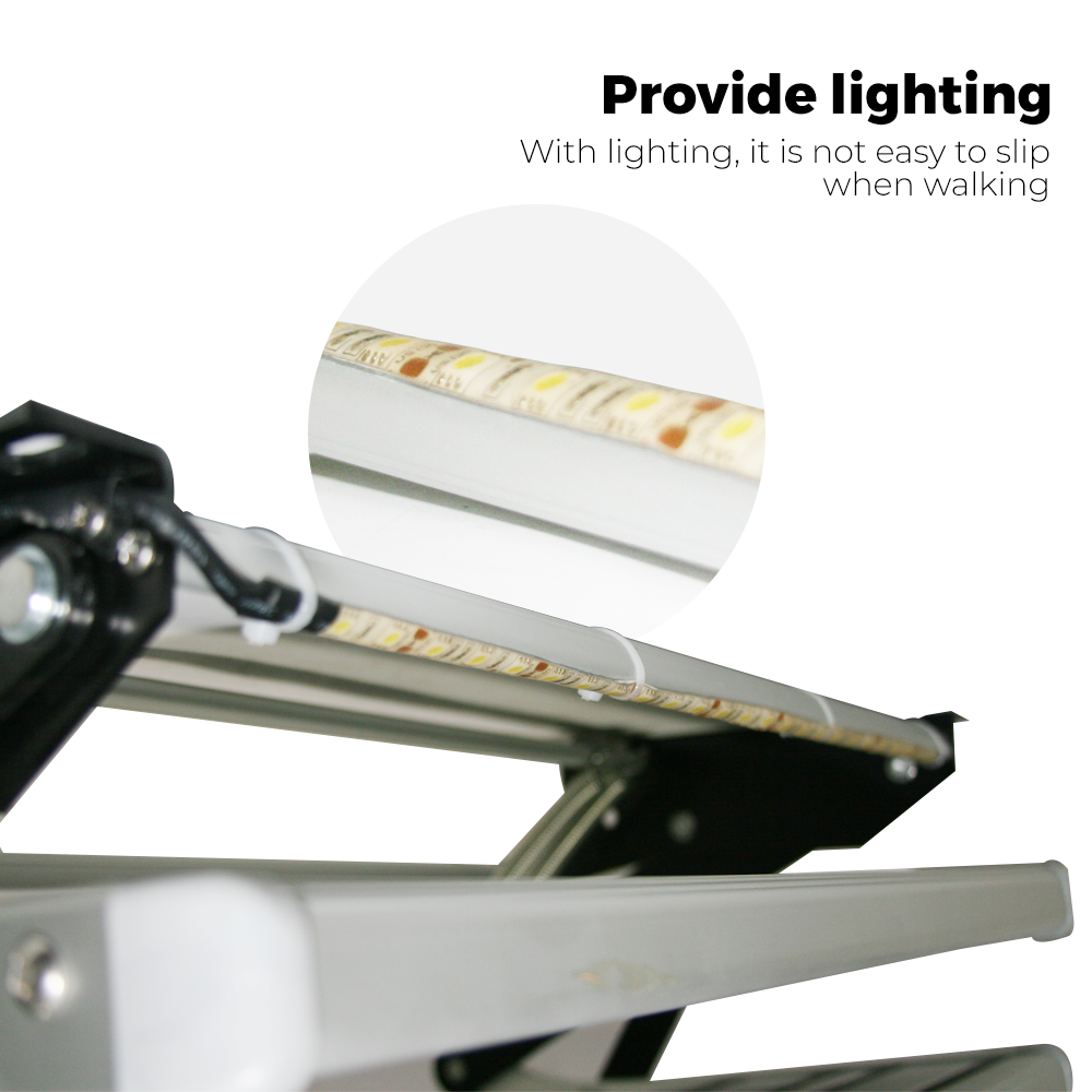 Aluminium Alloy Caravan Double Step Foldable Pull Out Step with 12V LED Light Pedal Manual Telescopic Pedal Anti Skid for Motorhome RV Camper Van 2 Stpes