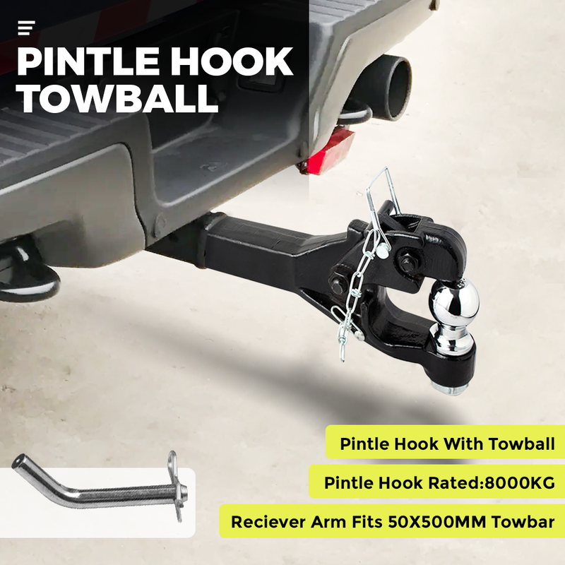 Heavy Duty 8 Ton Ball Combo Pintle Tow Hook Receiver Arm Hitch Towing