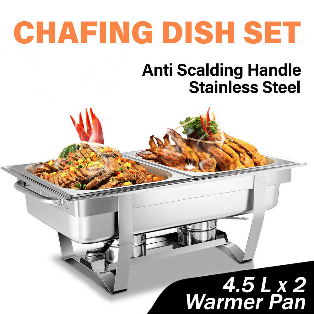 Alston 9L 4.5x2 Bain Marie Bow Food Buffet Warmer Pan Chafing Dish Stainless Steel Catering Warmer Set with Trays Lid Fuel Holder Party Banquet Dining