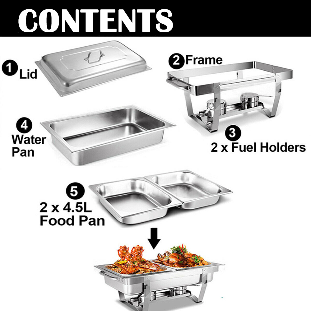 Alston 9L 4.5x2 Bain Marie Bow Food Buffet Warmer Pan Chafing Dish Stainless Steel Catering Warmer Set with Trays Lid Fuel Holder Party Banquet Dining