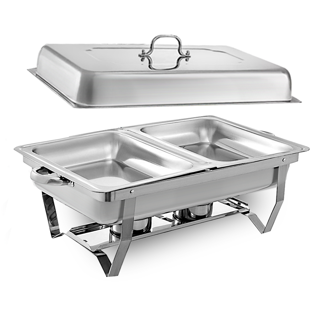 Alston 9L 4.5x2 Bain Marie Bow Food Buffet Warmer Pan Chafing Dish Stainless Steel Catering Warmer Set with Trays Lid Fuel Holder Party Banquet Dining