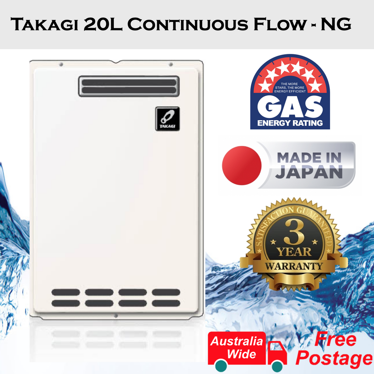 TAKAGI 20L NG AU5 Continuous Flow Hot Water Heater Gas, Replace Rinnai Rheem DUX