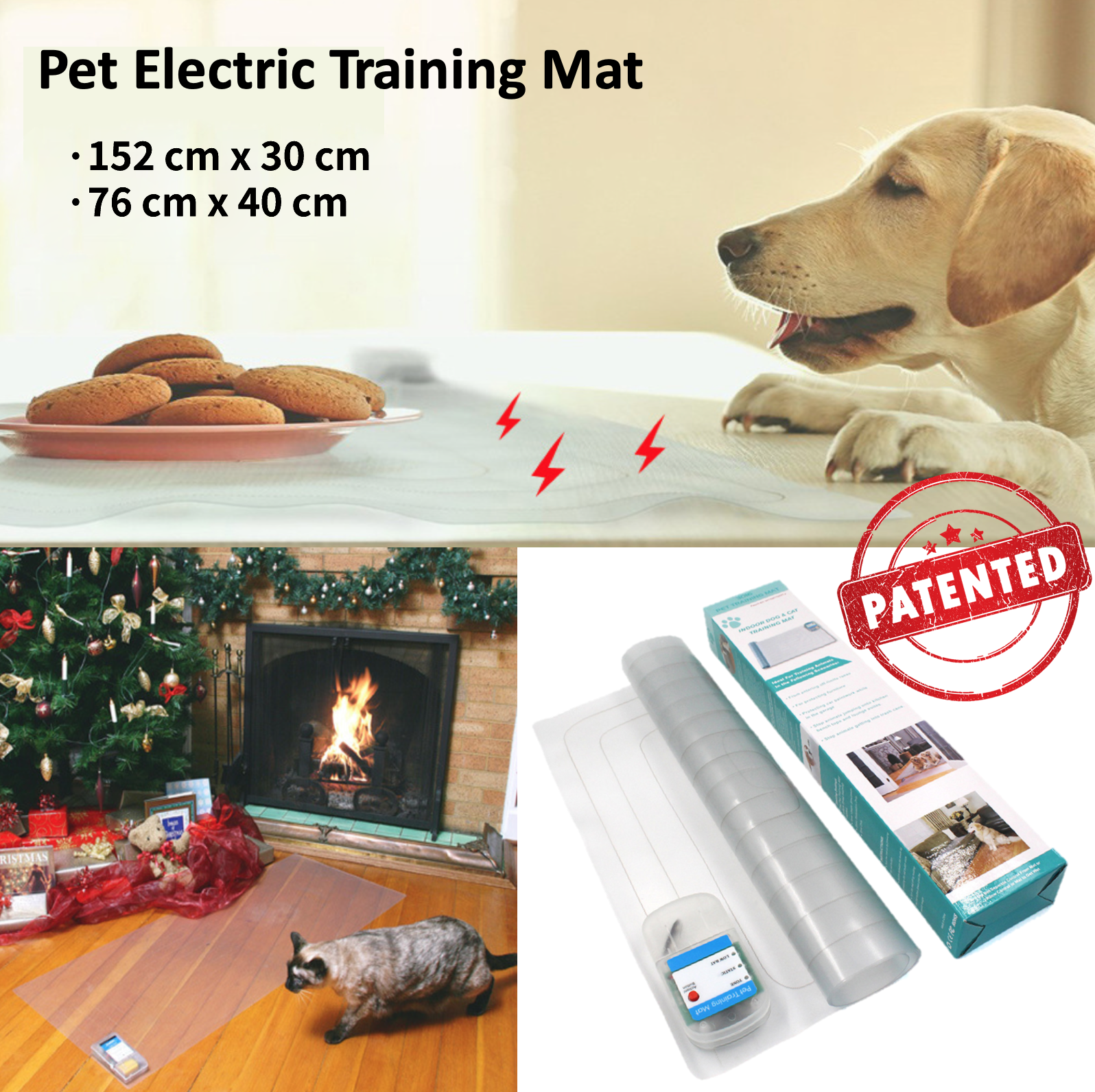 Pet Scat Mat 152x30cm Electronic Indoor Training Static Deterrent Safety Isolate Safe Pulse Auto Shutoff 3 Modes for Dogs and Cats Battery-Operated