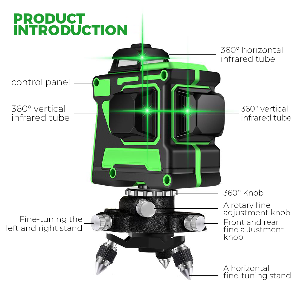 Laser Level Green Light Self Leveling 360 Rotary 3D 12 Line Measure
