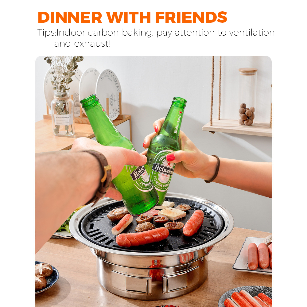 Portable Multifunctional Charcoal Barbecue Grill 13 Inch Stainless Steel BBQ Camping Grill Stove Tabletop Smoker Grill for Outdoor Indoor Picnic
