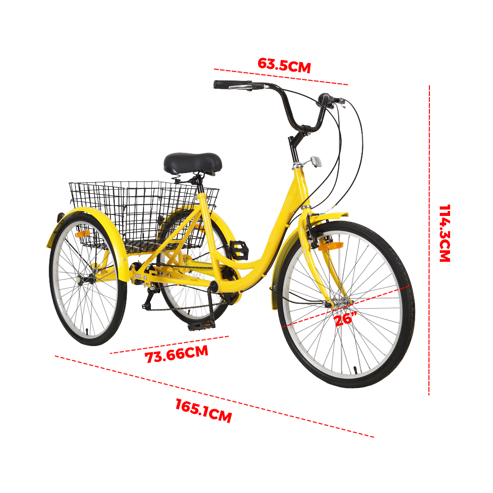 3 Wheel Adult Tricycle RED 7 Speed 26 Trike Bicycle with Large Load Capacity Front and Rear Brakes Padded Seat and Large Rear Basket