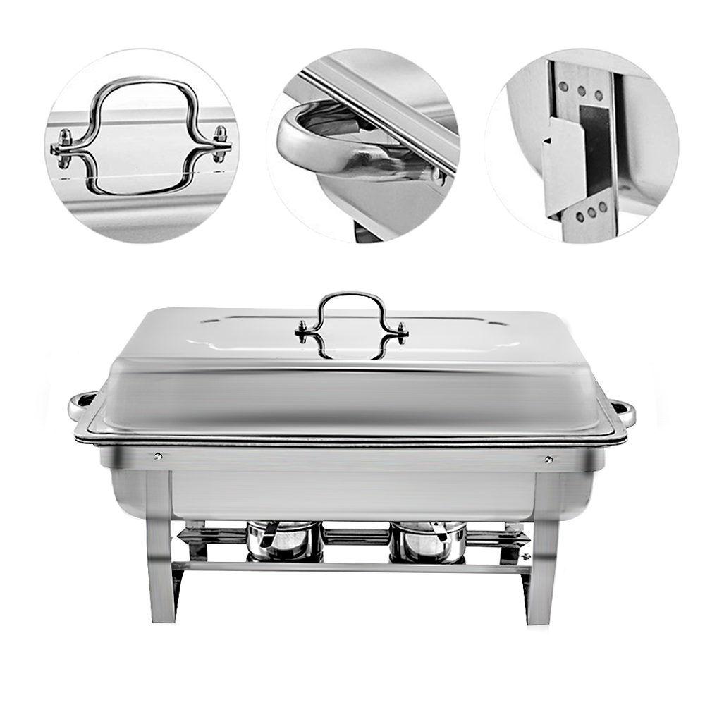 Alston 9L 4.5x2 Bain Marie Bow Food Buffet Warmer Pan Chafing Dish Stainless Steel Catering Warmer Set with Trays Lid Fuel Holder Party Banquet Dining
