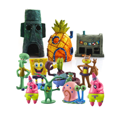 11 PCS Fish Tank Ornaments PVC Aquarium Decorations Fish Bowls SpongeBob Square Pants For Saltwater and Freshwater Tank