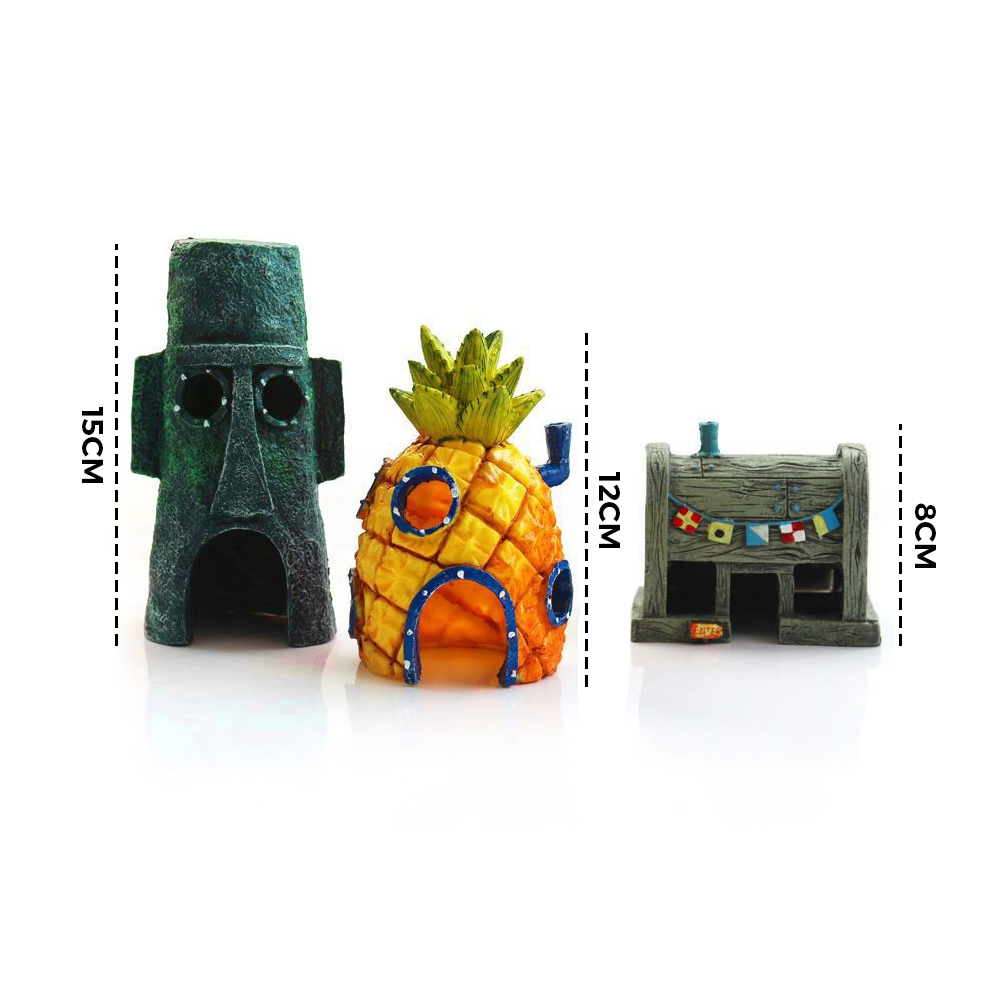 11 PCS Fish Tank Ornaments PVC Aquarium Decorations Fish Bowls SpongeBob Square Pants For Saltwater and Freshwater Tank