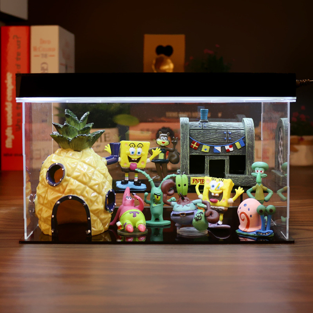 11 PCS Fish Tank Ornaments PVC Aquarium Decorations Fish Bowls SpongeBob Square Pants For Saltwater and Freshwater Tank