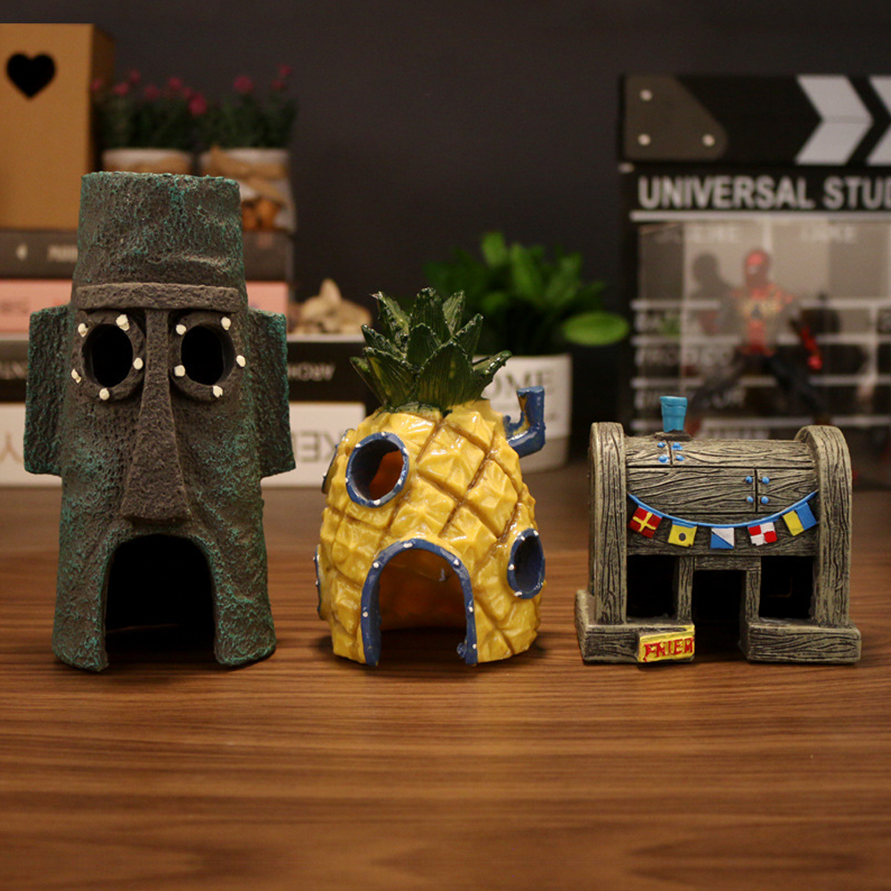 11 PCS Fish Tank Ornaments PVC Aquarium Decorations Fish Bowls SpongeBob Square Pants For Saltwater and Freshwater Tank