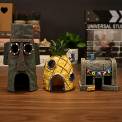 11 PCS Fish Tank Ornaments PVC Aquarium Decorations Fish Bowls SpongeBob Square Pants For Saltwater and Freshwater Tank
