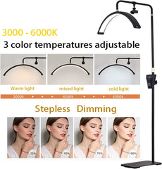 LED Moon Beauty Light Flicker-Free 3000K 6500K 2600LM Light Height Adjustable with Mobile Holder Long Life with Stand for Eyelash Extensions Salon